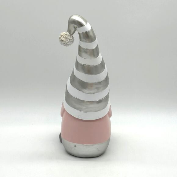 New Pink & Silver Metallic Resin 14" Christmas Gnome With Wreath - Picture 4 of 8